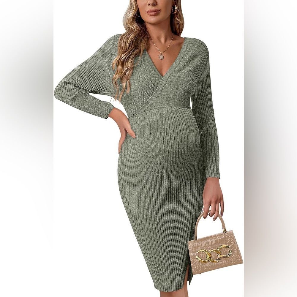NWT- V-Neck Maternity ribbed Sweater Dress- Size Small